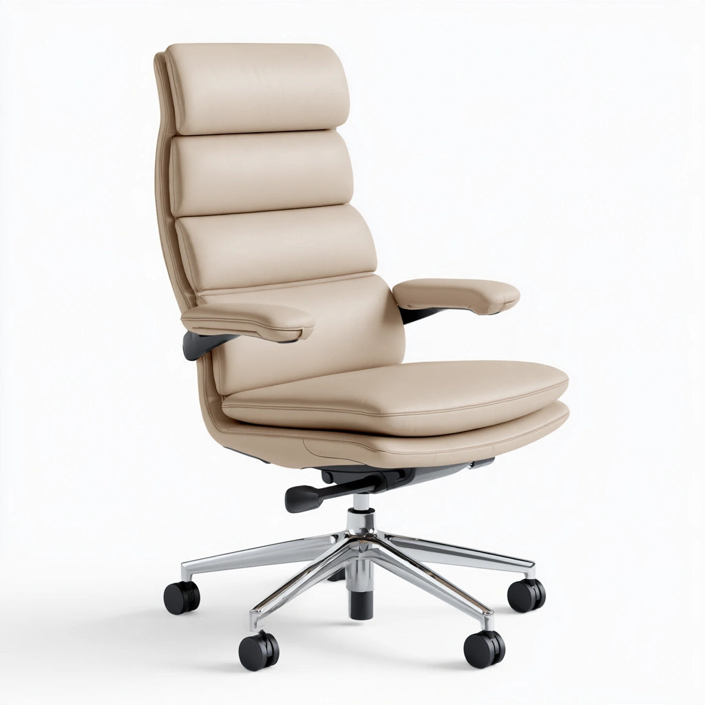 Fauteuil de bureau ergonomique en cuir, coloris beige