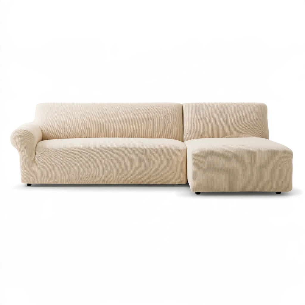 Housse pour canapé d'angle avec méridienne aux lignes épurées, coloris beige