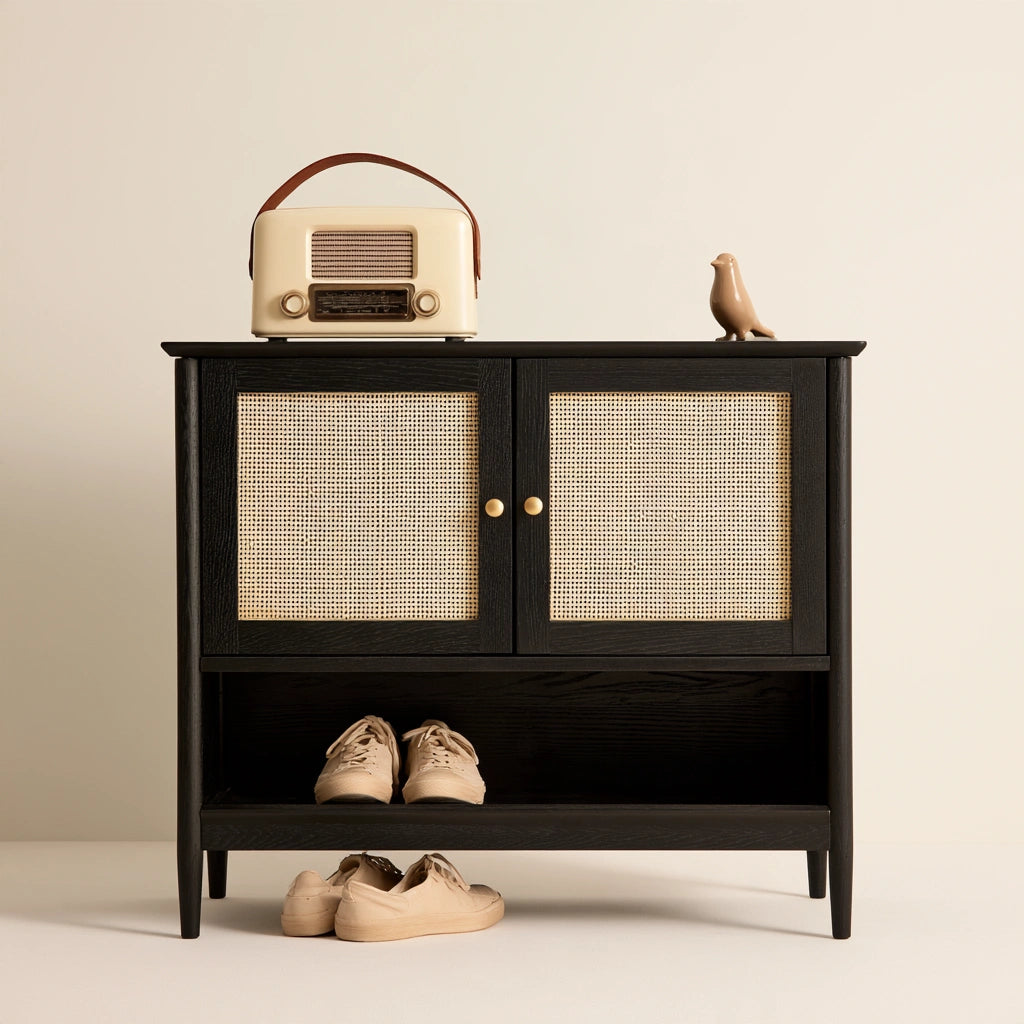 Meuble à chaussures en bois, coloris noir