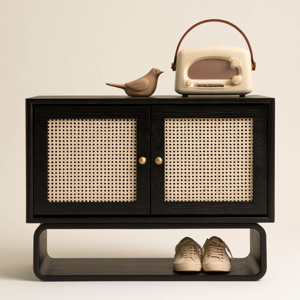 Meuble à chaussures en bois, coloris noir