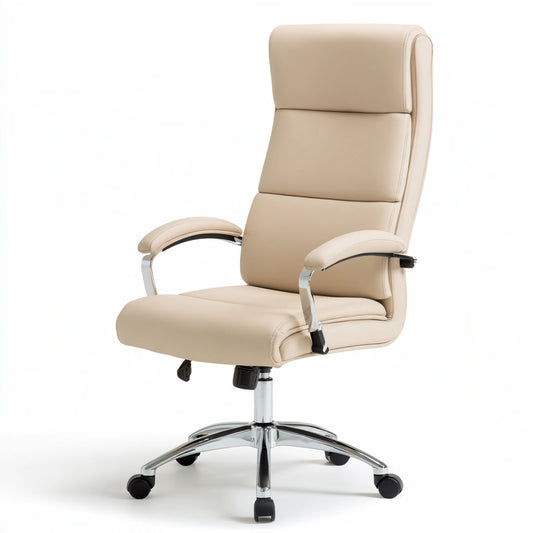 Fauteuil de bureau ergonomique en cuir, coloris beige