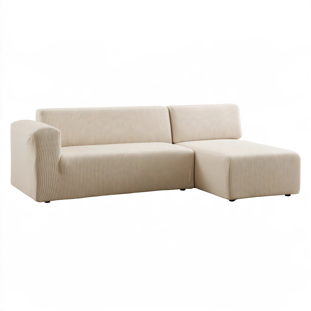 Housse pour canapé d'angle avec méridienne aux lignes épurées, coloris beige