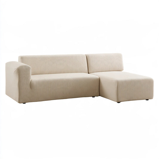 Housse pour canapé d'angle avec méridienne aux lignes épurées, coloris beige