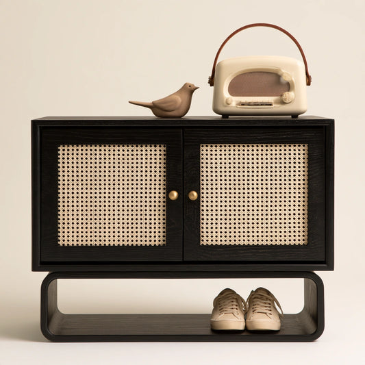 Meuble à chaussures en bois, coloris noir