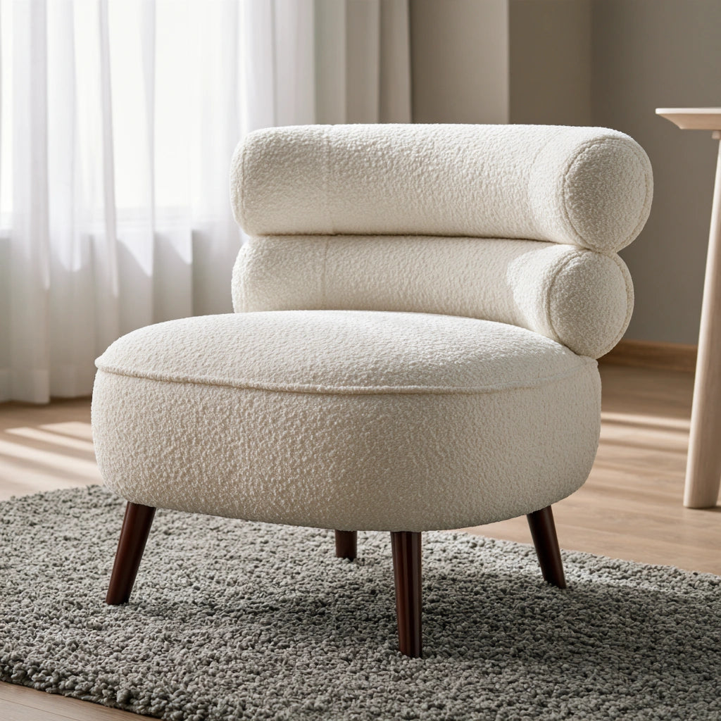 Fauteuil d'appoint en tissu bouclé, coloris blanc cassé