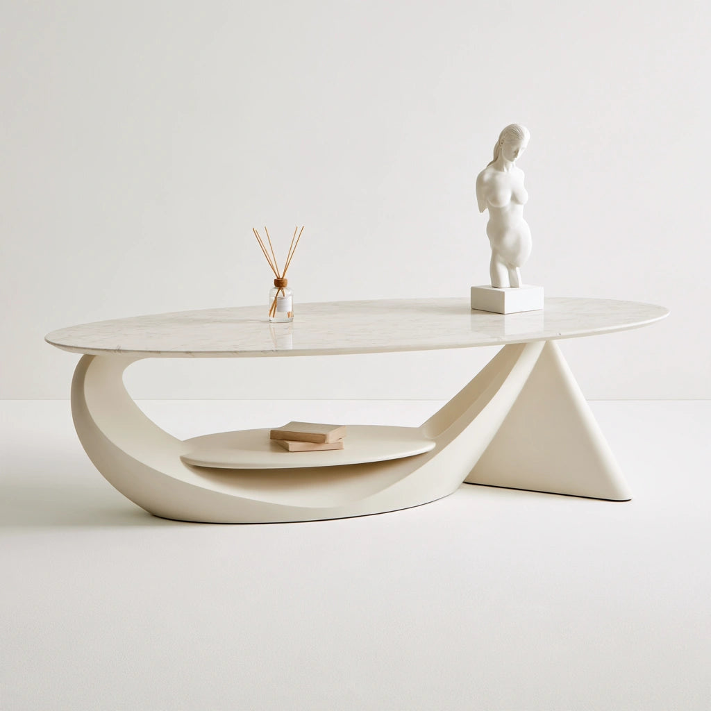 Table basse à finition effet marbre, coloris blanc